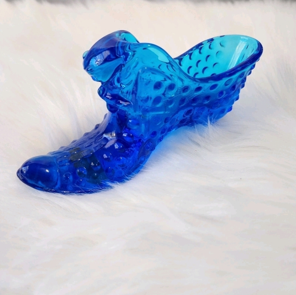 Fenton • Cobalt Hobnail Glass Boot‎ Figurine